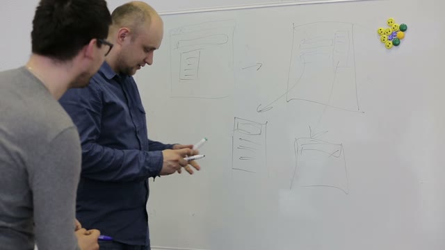 Mans Draw Diagrams On The White Board And Discuss