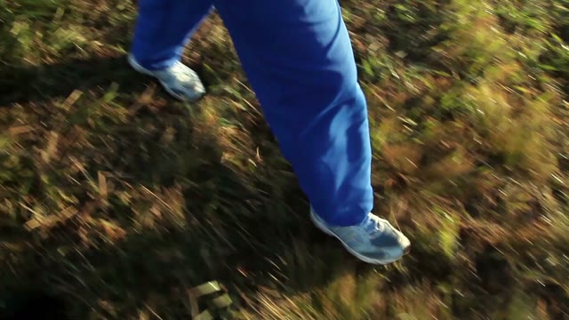 The Man In Blue Trousers Running On The Field