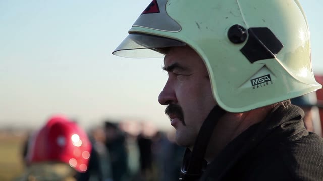 Srious Fireman With A Mustache In Helmet
