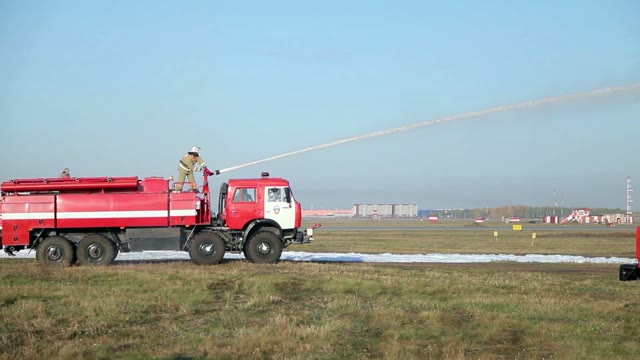 Fire Engine Fires A Water Cannon