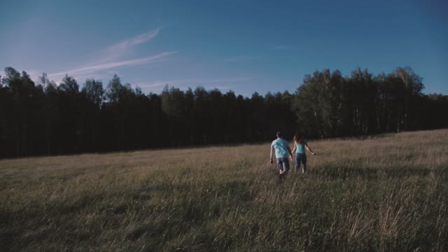 Happy Couple Running On Nature
