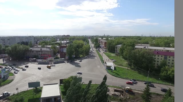 Urban Crossroads With Height. Shooting Quadrocopter