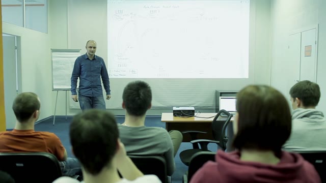 Lecturer Is Talking To A Group In A Small Audience