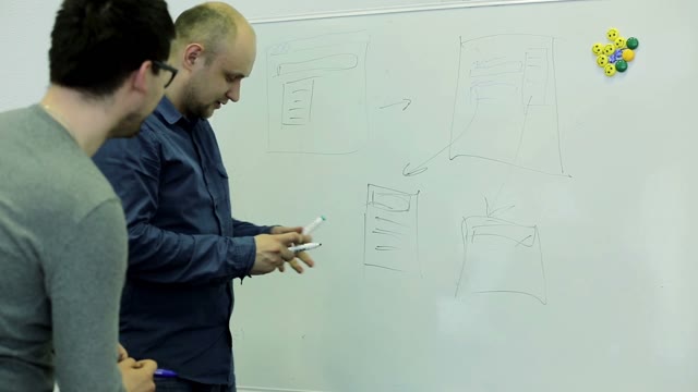 Two Man Draw Diagrams On The White Board And Discuss