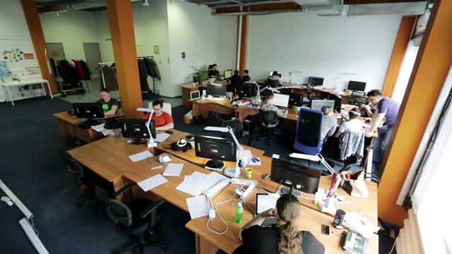 Office Programmers. People Working At The Computer. Top View