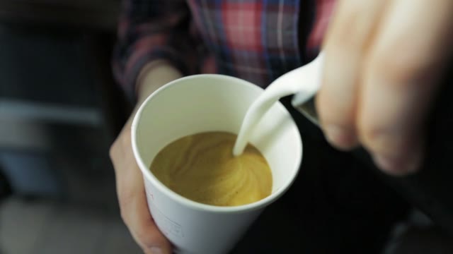 Pouring Milk Make Latte Art Coffee
