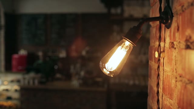 Close Up Of A Lamp Lights In A Cafe