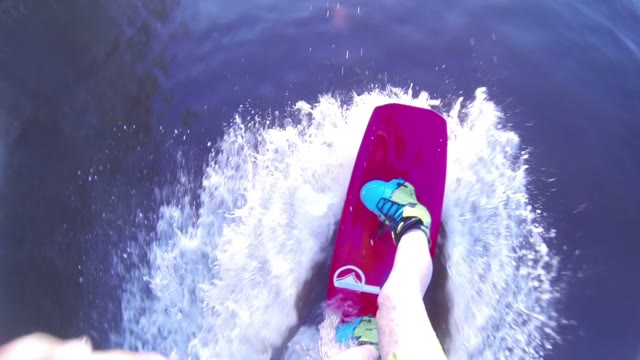 Shooting From The First Person. Wakeboarder Rides A Reversible Winch.
