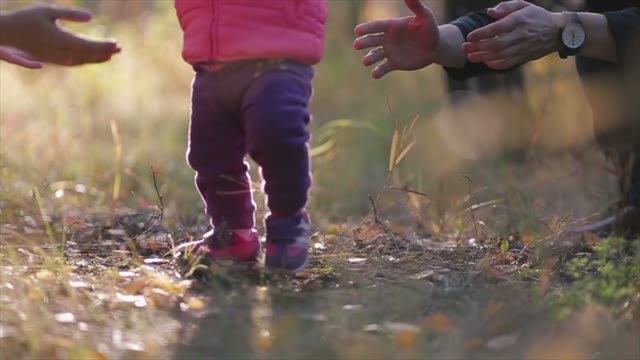 The Child Makes The First Steps, Parents Help Him.