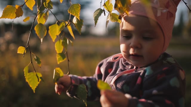 Girl In Autumn Leaves Laughing. The Autumn Sun Is Shining.