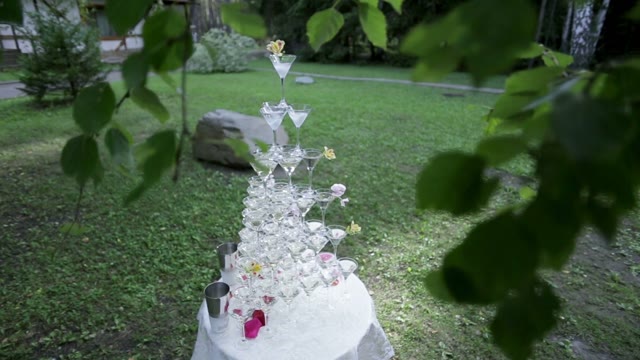 Pyramid Of Glasses Of Champagne On The Nature