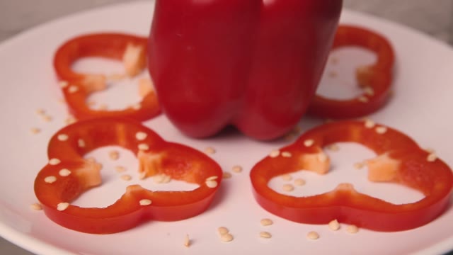 Bulgarian Pepper On A Rotating Plate. Close-up