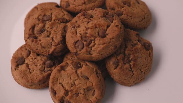 Shortbread Cookies With Chocolate On A Plate Spinning.