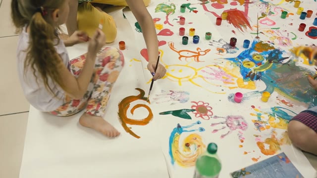 Small Children Painted On The Floor Of The Big Picture.