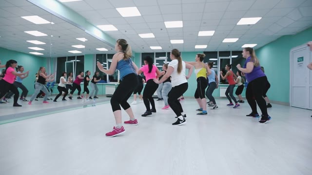 Girls In The Gym In Front Of The Mirror Doing Fitness.