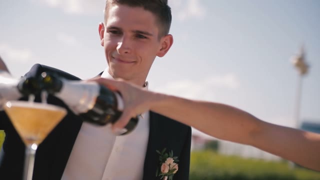 Newlyweds Poured Champagne.