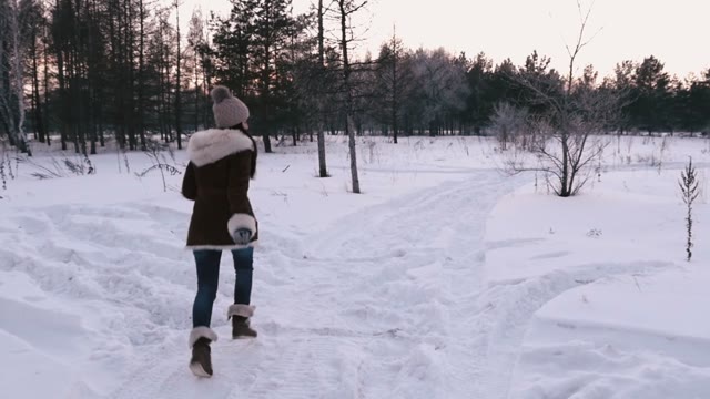 Dog Runs With The Girl. Winter. Slowing Down.