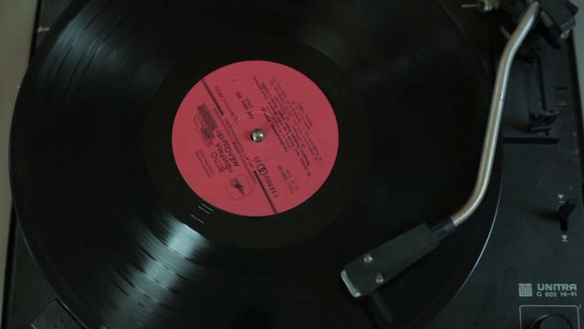 Vinyl Record Spinning In The Gramophone. Close-up