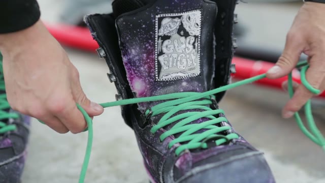 Snowboarder Lace Shoes. Close-up