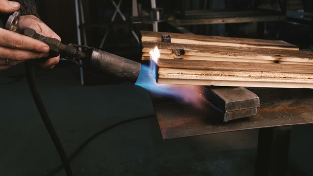 Firing Wood Gas Burner. Close-up