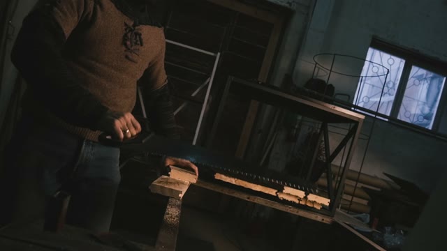 Joiner Working In The Studio. Slowmotion