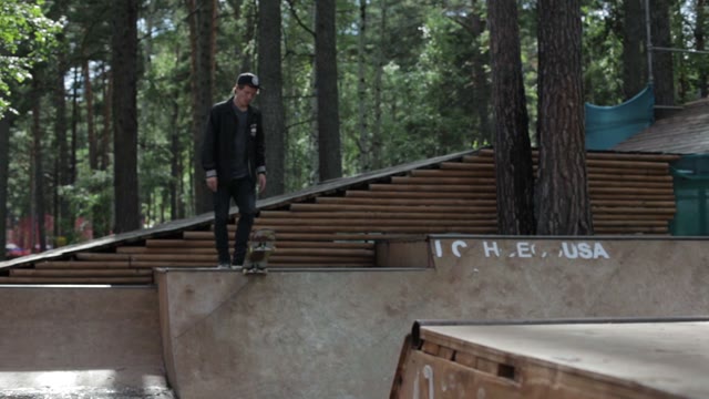 Man Ride On Skateboard In The Half-pipe