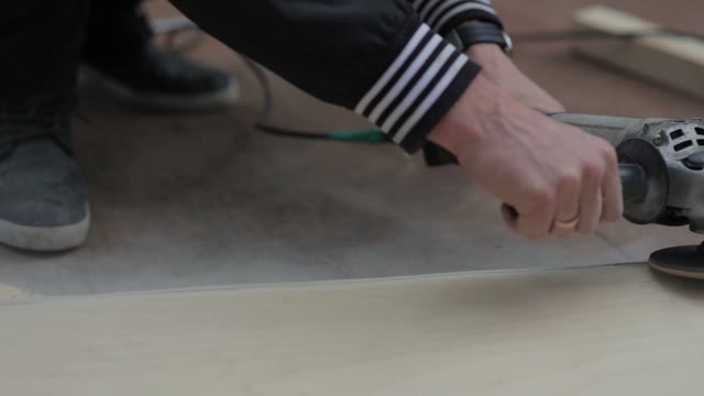 Man Working With Wood Close Up