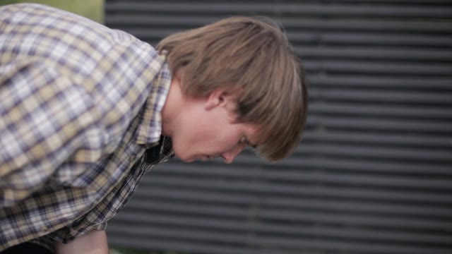 Man Works In The Outside Close-up