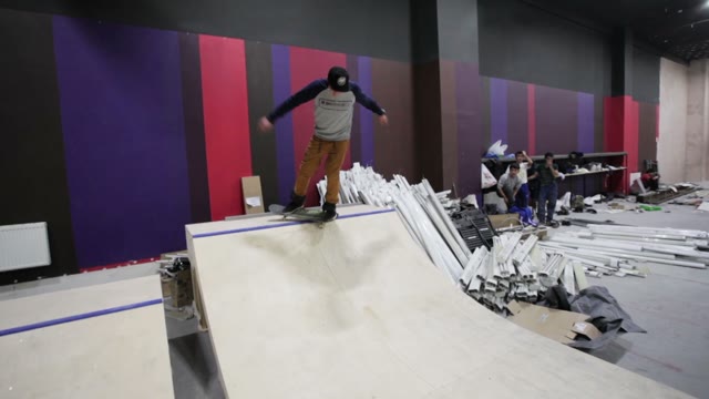 Skateboarder Doing Different Tricks On The Ramp