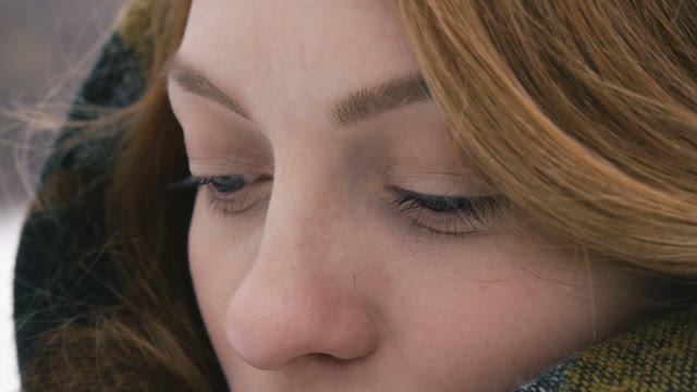 Beautiful Girl Look. Close-up. Slow Motion