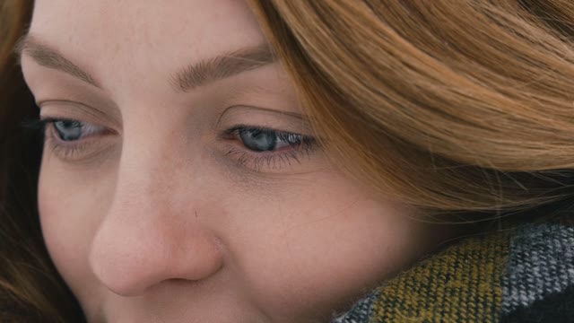 Tears In The Eyes Of The Girl. Close-up. Slow Motion