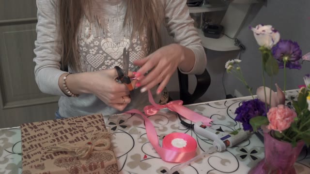 Girl Decorate A Gift Box