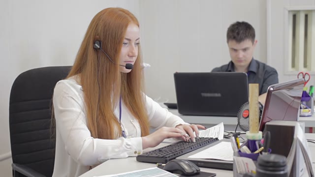 Girl Working In A Call Center