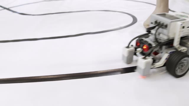 Demonstration Of A Small Robot Moving On Wheels On A Robotics Festival