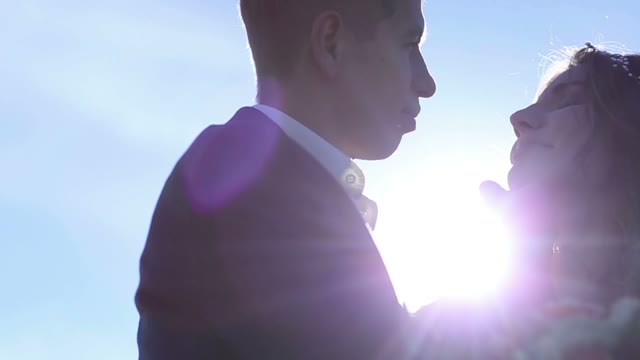 The Bride And Groom On The Background Of The Sun