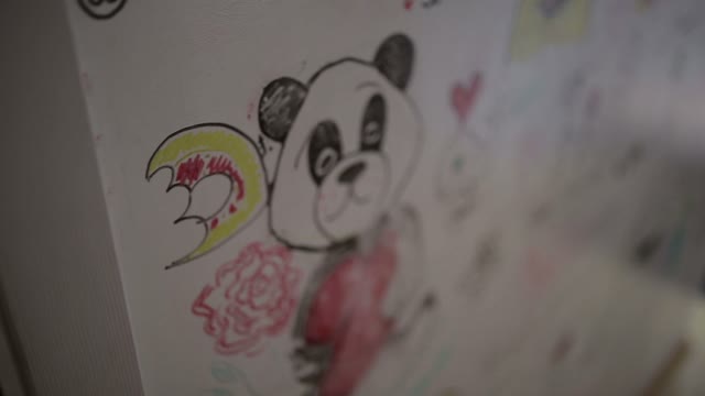 Children's Drawings On The Poster Shoot Close-up