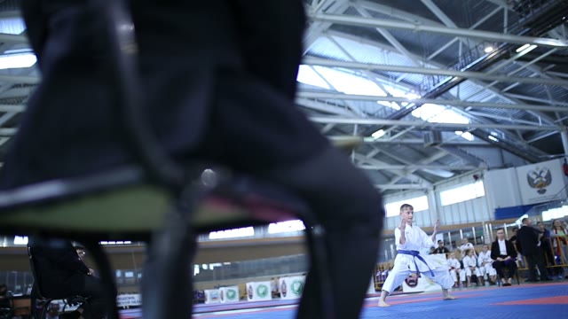 Referee Oversees The Performance Karate Fighter