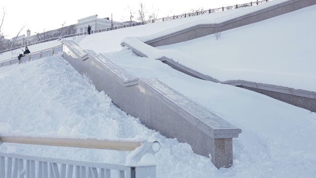 Snowboarder Doing A Trick On A Ledge In The Street