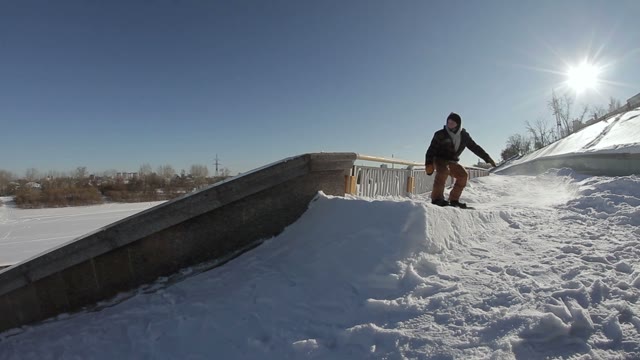 Snowboarder Doing Boardslide On A Ledge In The Street