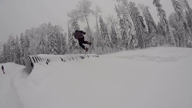 Snowboarder Doing A Series Of Tricks In The Snow Park