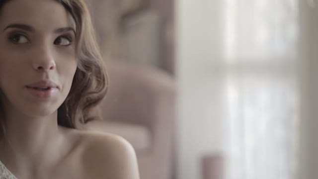 Beautiful Woman Says Something And Laughs