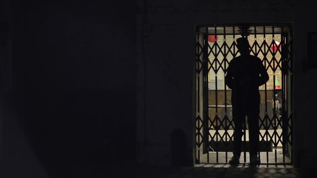 Silhouette Of A Man Opens The Sliding Doors