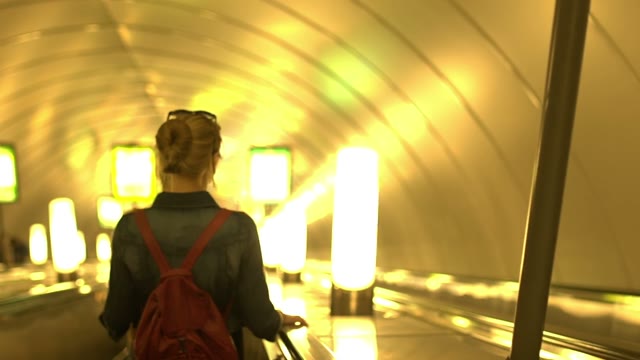 Pretty Young Girl Descends To The City Subway
