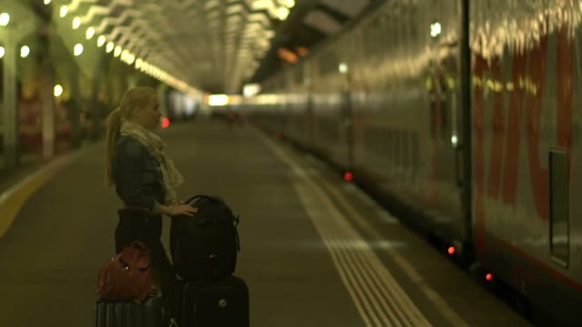 Beautiful Slim Blonde With Luggage