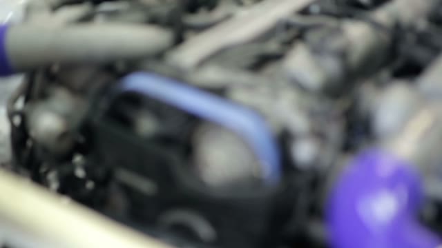 Car Engine After Cleaning, Close Up And Unfocus