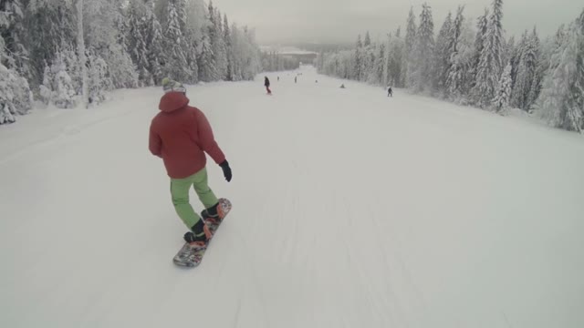 Snowboarder Fast Moves Down The Slope
