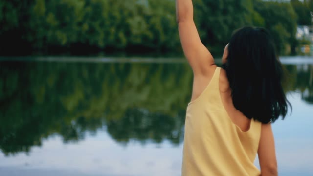 Beautiful Woman Dancing On Backgroung Forest