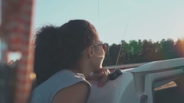 Charming Young Girl Looks Afar Floating The Sailboat