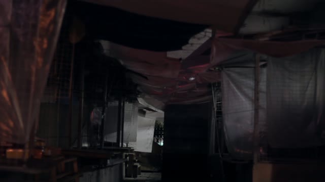 Scary Alley. Abandoned Street Market At Night