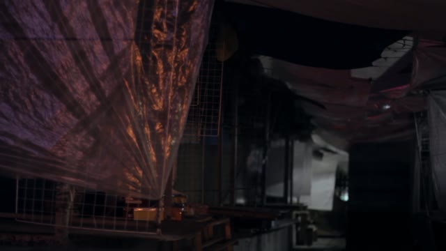 Scary Alley. Abandoned Street Market At Night